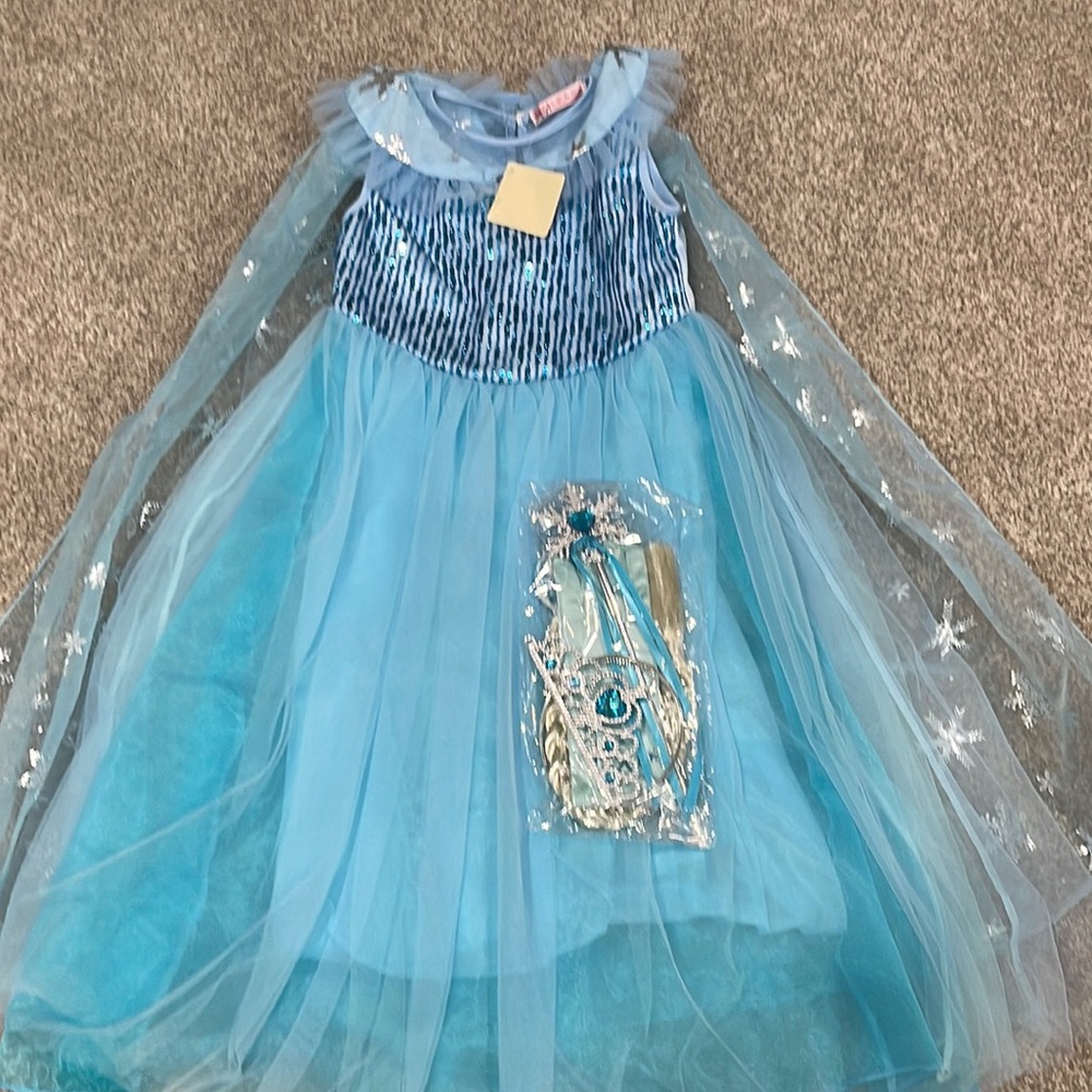 Princess Costume with Wig,Crown, Mace, Gloves For 9-10 years old (150 cm)